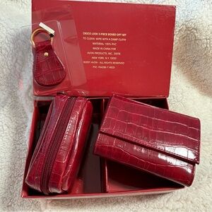 Red Croc Look Women's Bag Set